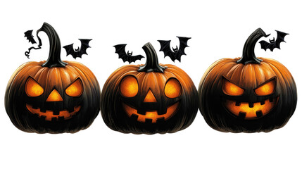 Three Glowing Jack-o'-Lanterns