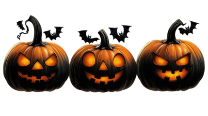 Three Glowing Jack-o'-Lanterns