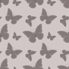 Seamless pattern, cute butterflies on a beige background. Print, textile