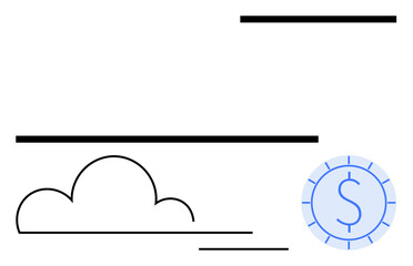 Cloud integrated with a dollar coin symbolizes data storage, cost efficiency, and technology. Ideal for finance, cloud solutions, savings, budgeting, innovation business investment. Flat simple
