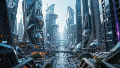 Fototapeta premium Futuristic Cityscape with Sleek Architecture and Urban Design Elements