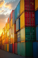 Fototapeta premium Sunset Cargo Containers with Port.