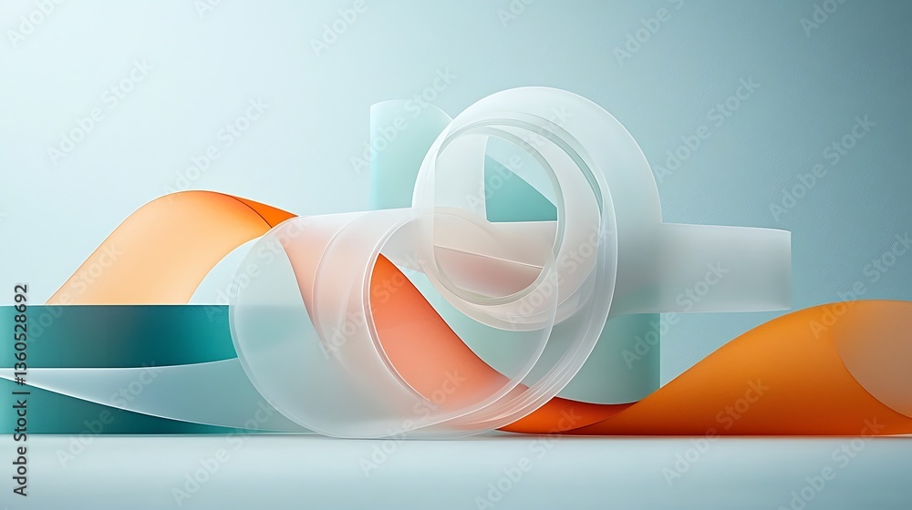 Poster abstract 3d shapes in soft pastel colors