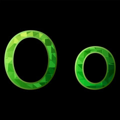 Alphabet made of green glass. Letter O. Vector illustration.	