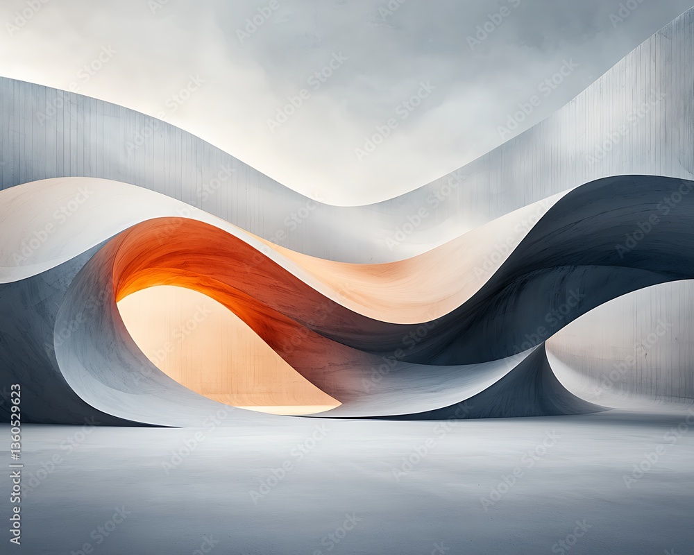Poster abstract architectural interior with flowing forms
