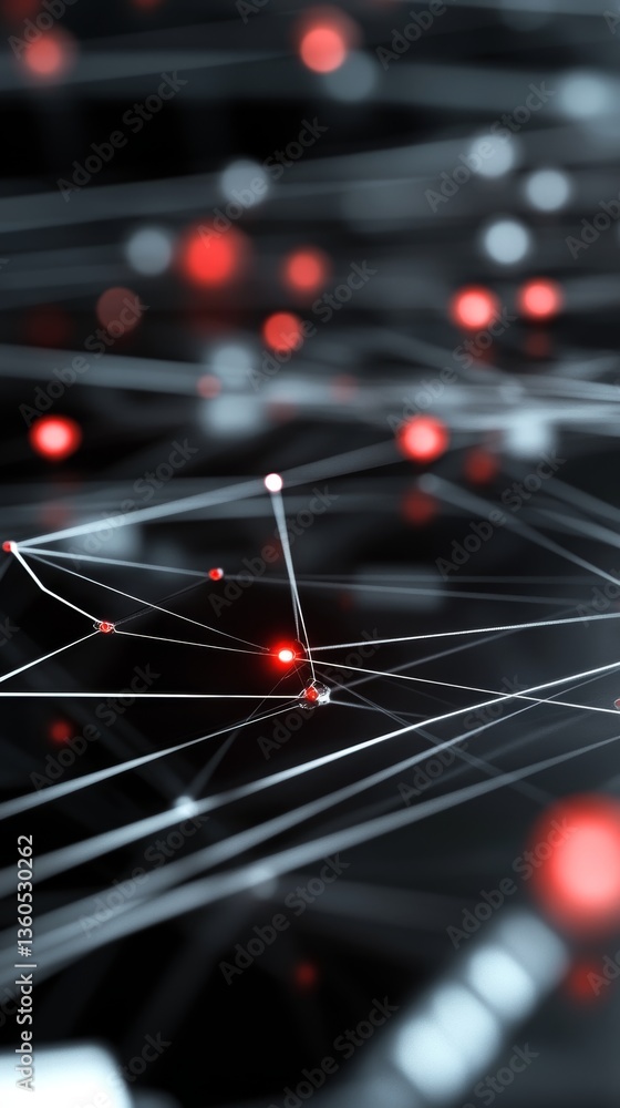 Poster digital network connections formed by glowing nodes and lines in an abstract technological landscape