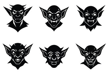 Goblin head logo icon silhouette vector illustration, Goblin face set icon on white background 