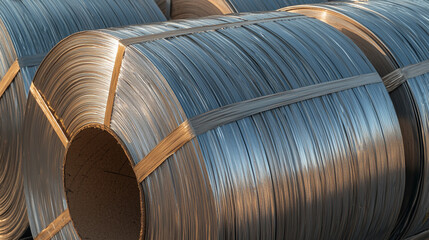 Coiled Metal Wire Rolls in Industrial Setting