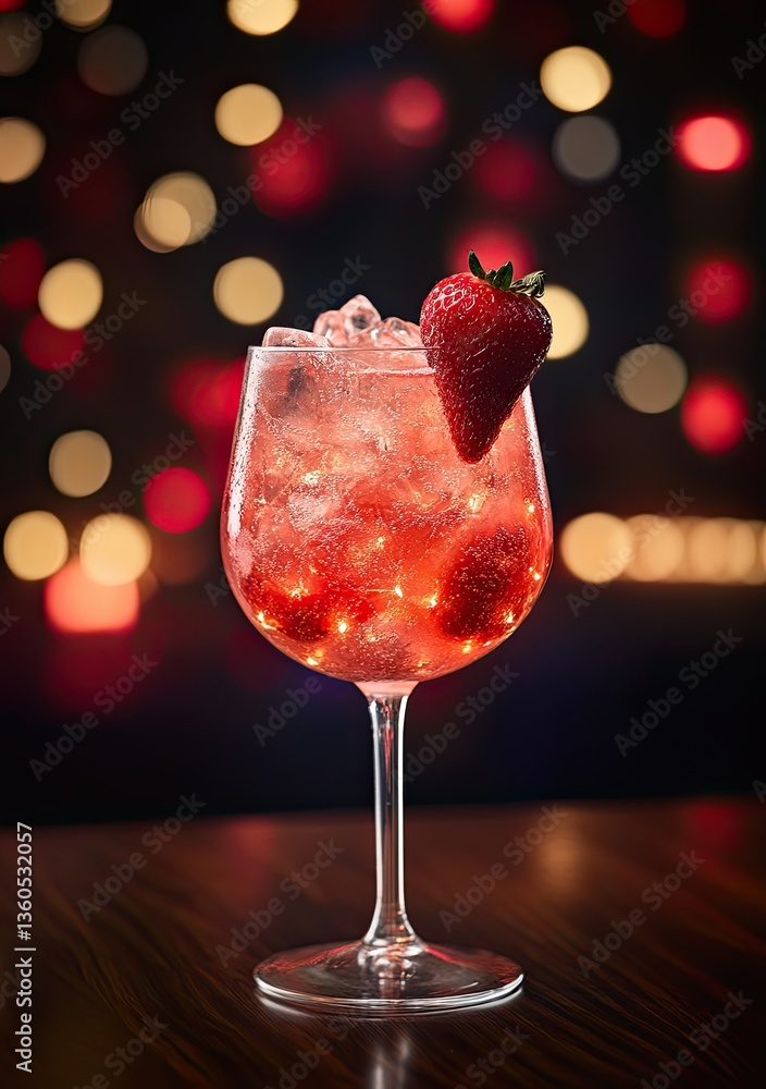 Poster a strawberry cocktail sits on a vibrant red background, creating a refreshing drink concept. the bok