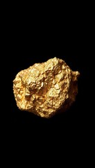Fototapeta premium Rough, textured gold ore lump against dark background, rough, prospecting