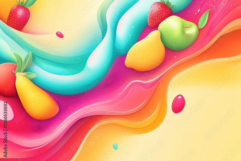 Poster Fresh groceries flow in vibrant colors with smooth gradients creating an abstract dynamic background design Generative AI