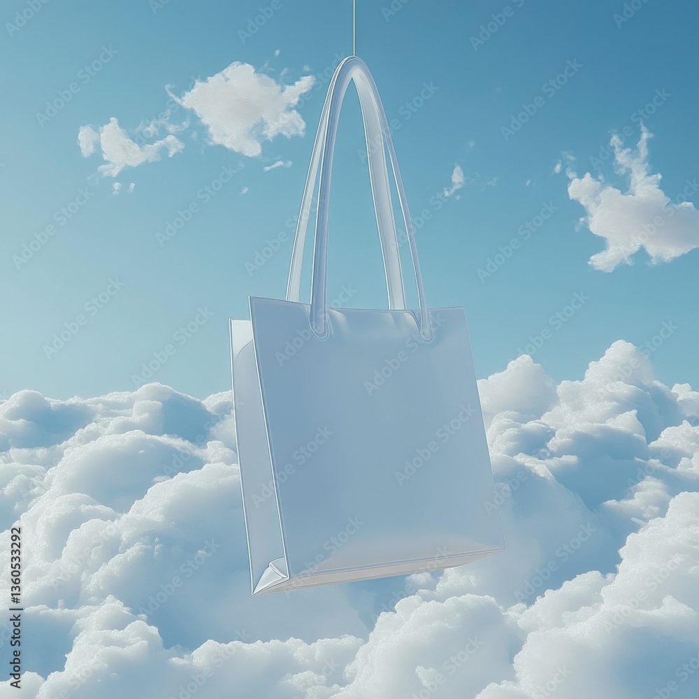 Poster Floating Tote Bag: Minimalist Design Suspended Above Dreamy Clouds, A Vision of Lightness and Effortless Style.