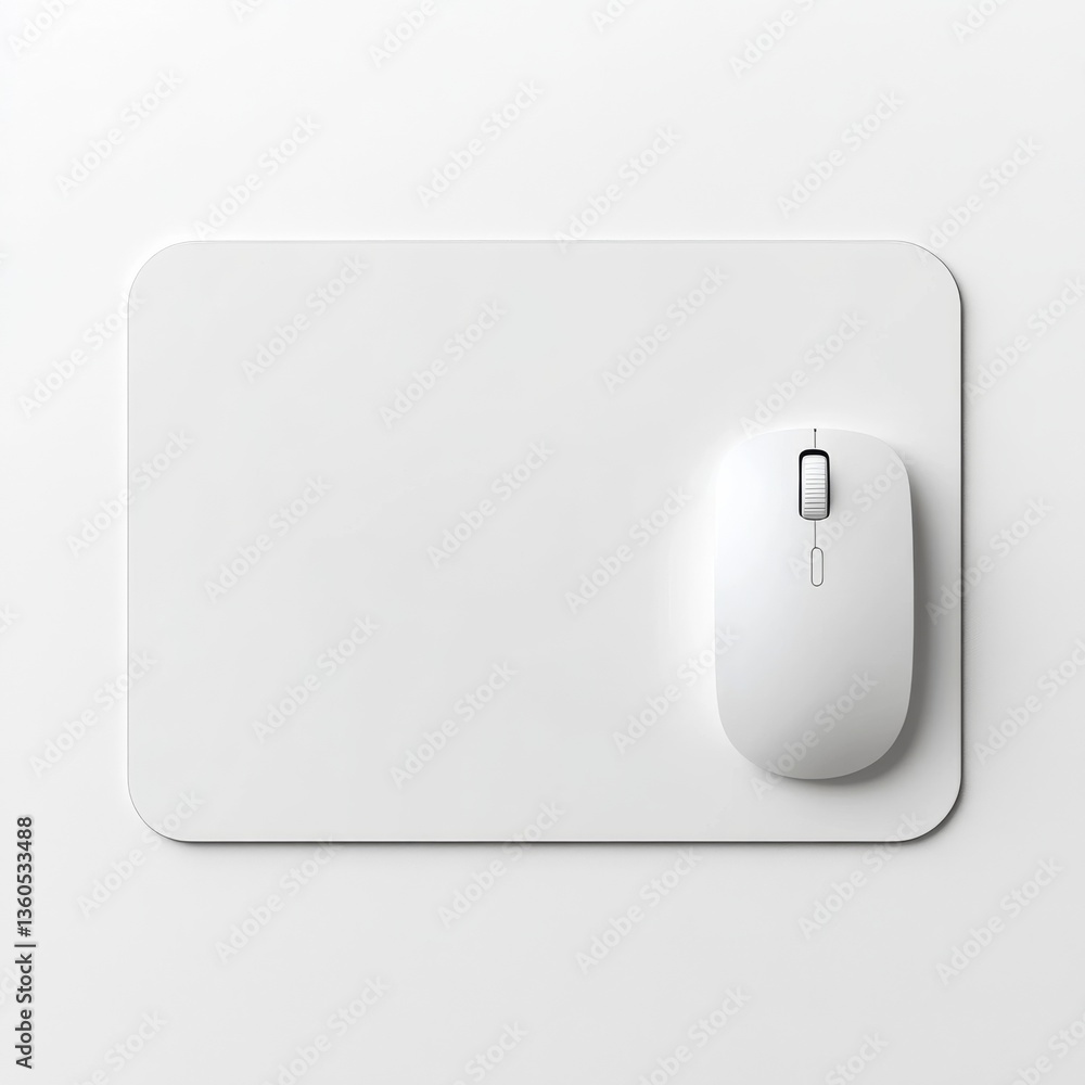 Leinwandbilder minimalist workspace: top view of a white wireless mouse on a matching mousepad, clean and modern de