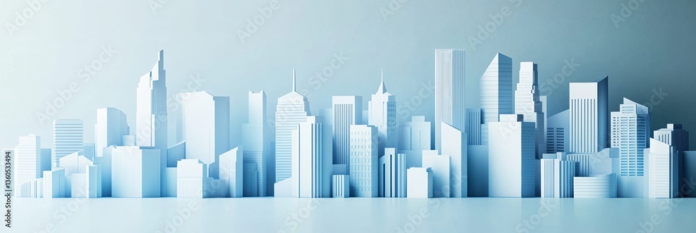 Poster stunning layered cut paper city skyline with soft lighting capturing modern urban architecture and d