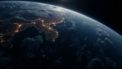 Obraz premium Earth from space at night with glowing city lights