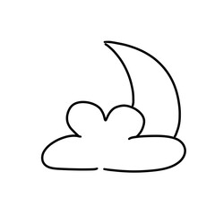 A crescent moon partially behind a fluffy cloud, representing nighttime, dreams, or celestial themes.