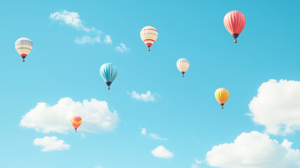 Naklejka premium Colorful hot air balloons float in the clear blue sky on a sunny day