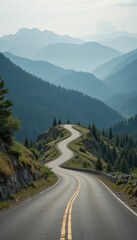 Scenic Winding Road Through Mountain Landscape at Sunrise