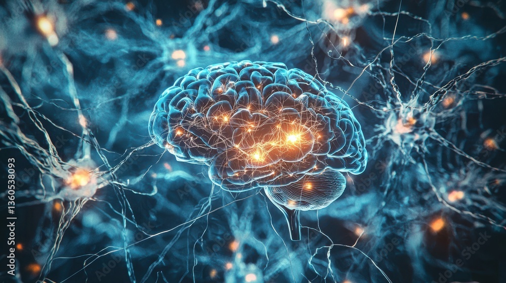 Aufkleber field of neurology, visualization of the brain. workings of the human mind concept, emphasizing the 