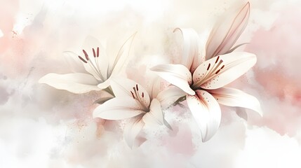 Obraz premium Beautiful spring lilies blooming in soft pastel colors creating a serene and tranquil atmosphere for floral enthusiasts