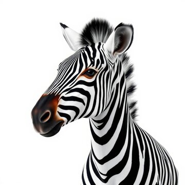 Striking black and white zebra stripes against a pure white background, horse, black