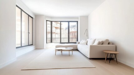 Modern, bright living area with large windows