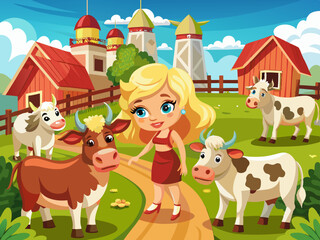Obraz premium vector of Blonde cows at a cattle farm