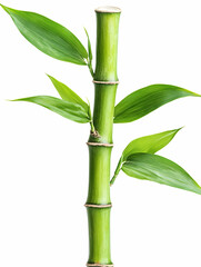 Naklejka premium Lush green bamboo stalk with leaves on white background