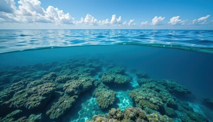 Underwater Paradise with Coral Reef and Tranquil Ocean Waves