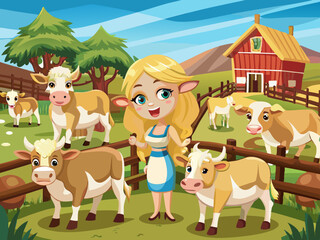 Naklejka premium vector of Blonde cows at a cattle farm