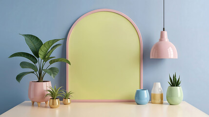 Luminaire rose suspendu design décor minimaliste coloré, espace vide pour produit