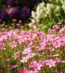 Fototapeta premium Pink flower meadow with heart shape formed by blossoms, vibrant, beauty