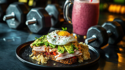 Protein-Packed Avocado Toast with Poached Egg and Smoothie – A Fitness Breakfast
