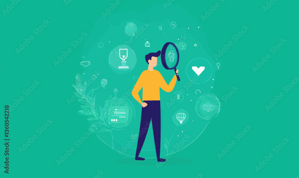 Aufkleber generative ai-powered search experience concept with icons on green background
