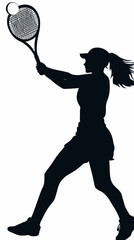 Silhouette of Female Tennis Player Hitting Ball Minimalist Vector for Sports Enthusiasts