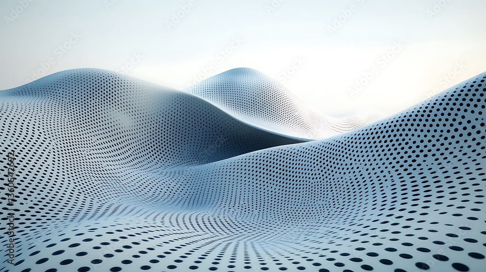 Poster Abstract digital landscape with smooth, undulating forms and dotted patterns