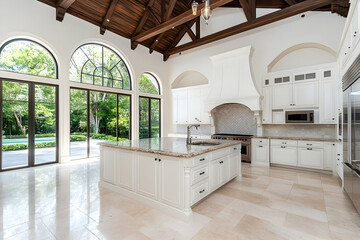 Luxurious kitchen, grand design, backyard view, Florida home