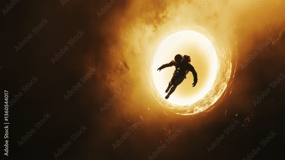 Poster astronaut floating in the vastness of space surrounded by stars and cosmic elements