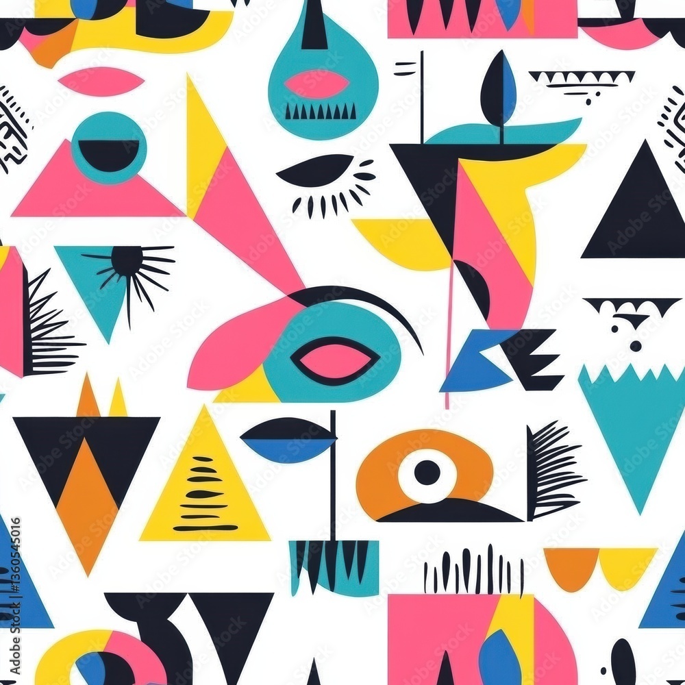 Poster vibrant baby pattern featuring bold geometric shapes and high-contrast colors in a playful modern st