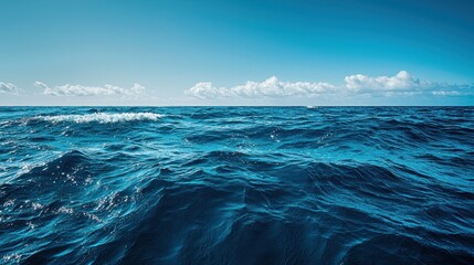 Fototapeta premium Crisp, clear blue ocean scene with gentle waves and a distant horizon.