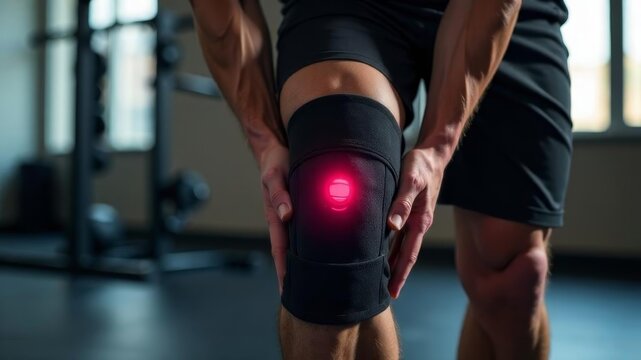 a man athlete's knee hurts in the gym