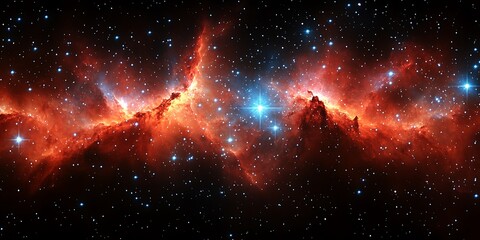 Naklejka premium Cosmic Nebula with Red Starscape.