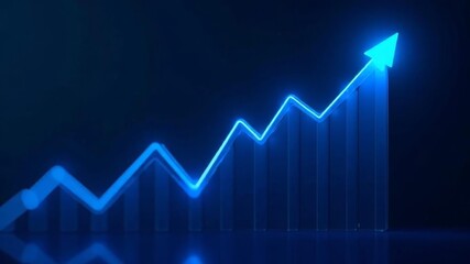 blue arrow pointing up stock growth on dark background