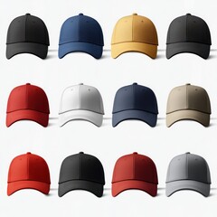 Collection of baseball caps mockup on transparent or white background