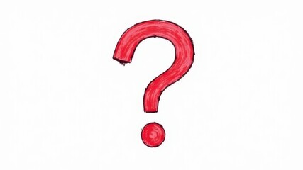 drawn picture outline red question mark on white background. black and white question icon