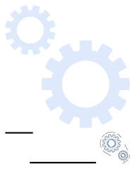 Blue gears interconnected with black lines, symbolizing teamwork, innovation, mechanisms and problem-solving. Ideal for technology, teamwork, efficiency, productivity, innovation cooperation flat