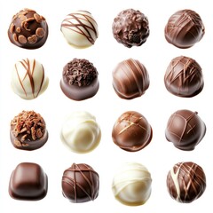 Obraz premium Collection of chocolate pralines isolated on transparent or white background photo