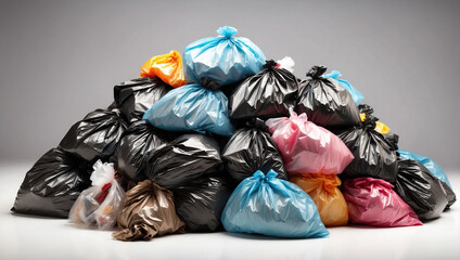 A Pile of Garbage Bags Isolated on a White Background for Waste Management