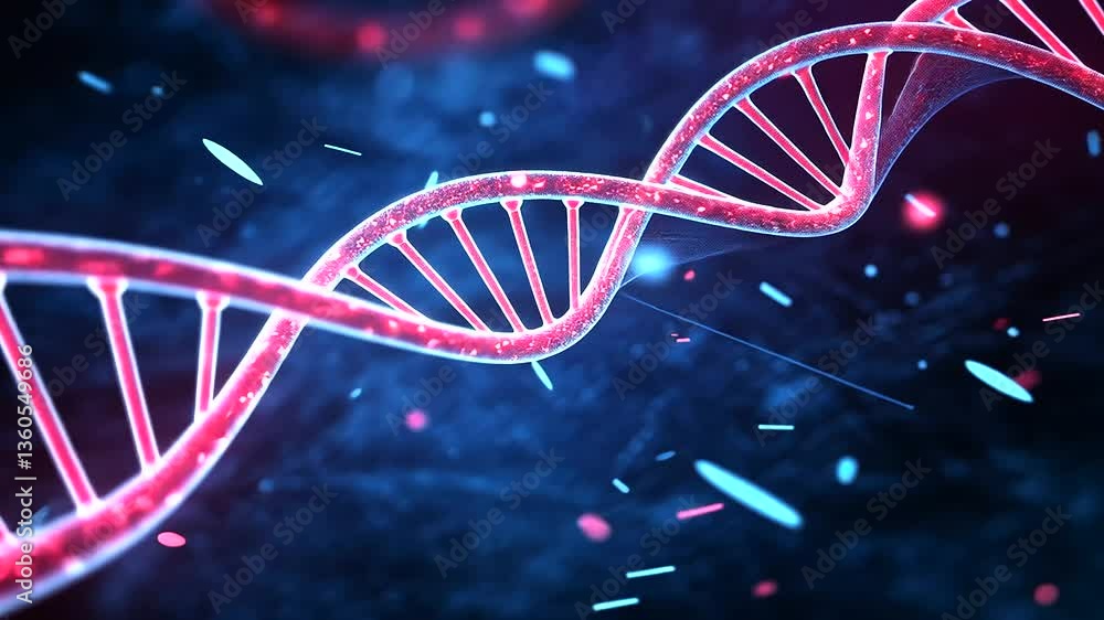 Poster a high-tech visualization of a double helix dna structure, with medical holograms and data interface