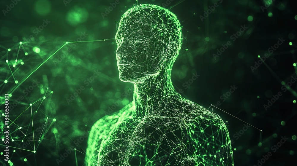 Poster neon green data visualization with transparent lines and overlay effect